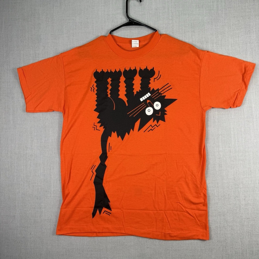 Vintage Hallmark Shirt Size XL Black Cat Orange  Halloween Single Stitch
